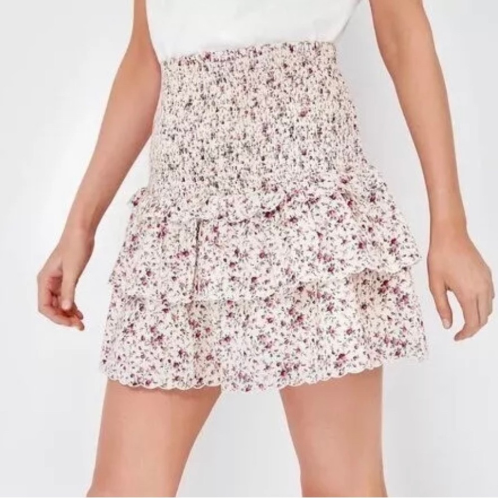 NEW Tuckernuck Smocked Floral Mini Skirt Women’s M Cream/Pink Y2K Hyacinth House - Picture 2 of 10
